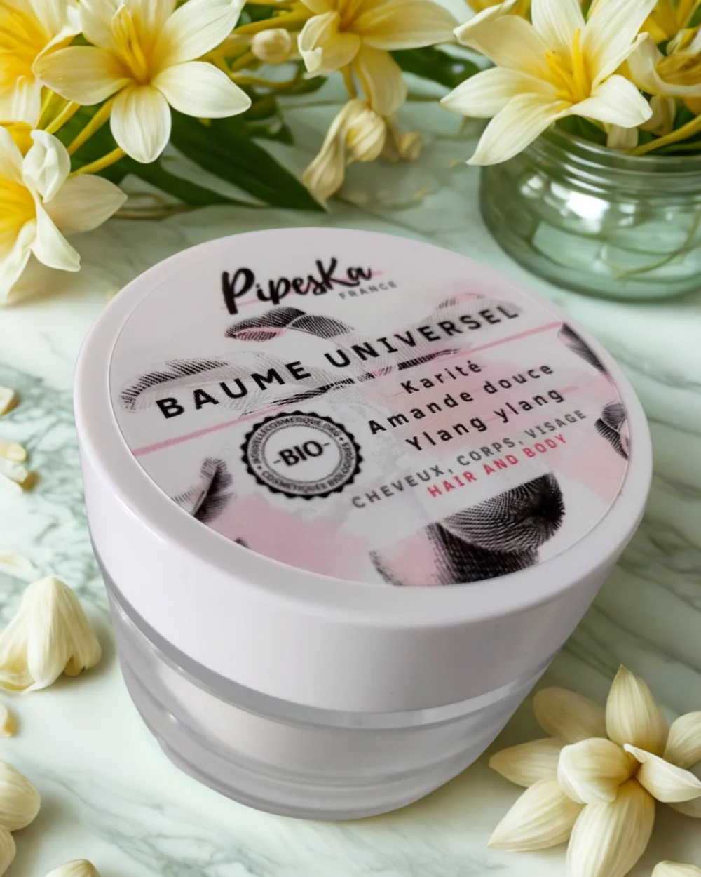 Ingrédients naturels : Beurre de Karité, Amande douce et Maranta Pipeska Baume Universel Bio & 100% Naturel | Soin Visage, Corps, Cheveux | Pipeska